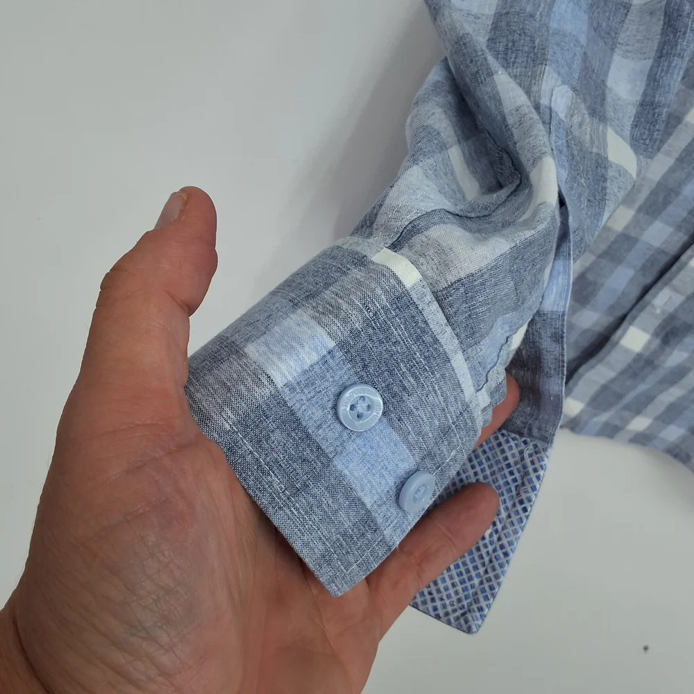 Johnston & Murphy Men's Blue and White Checkered Shirt - Picture 4 of 5